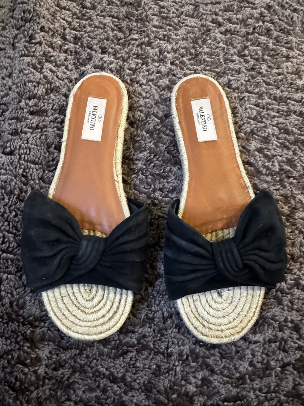 Valentino Garavani Black Bow Espadrille Slides